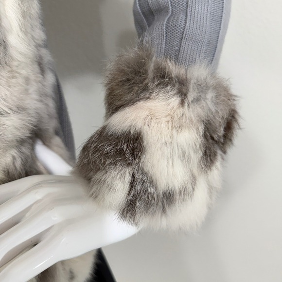 Essenza Y2K Real Lapin Fur Jacket Rabbit Fur Trim Zip Sweater Cardigan Size M - Picture 12 of 16
